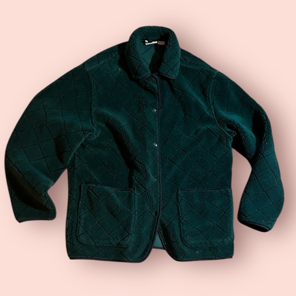 Woolrich 90’s Fleece Quilted Button Down Green Jacket - Picture 1 of 7
